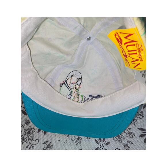 Vintage Disney Mulan 90s Youth Hat Teal Brim Bamboo Print - Picture 11 of 16